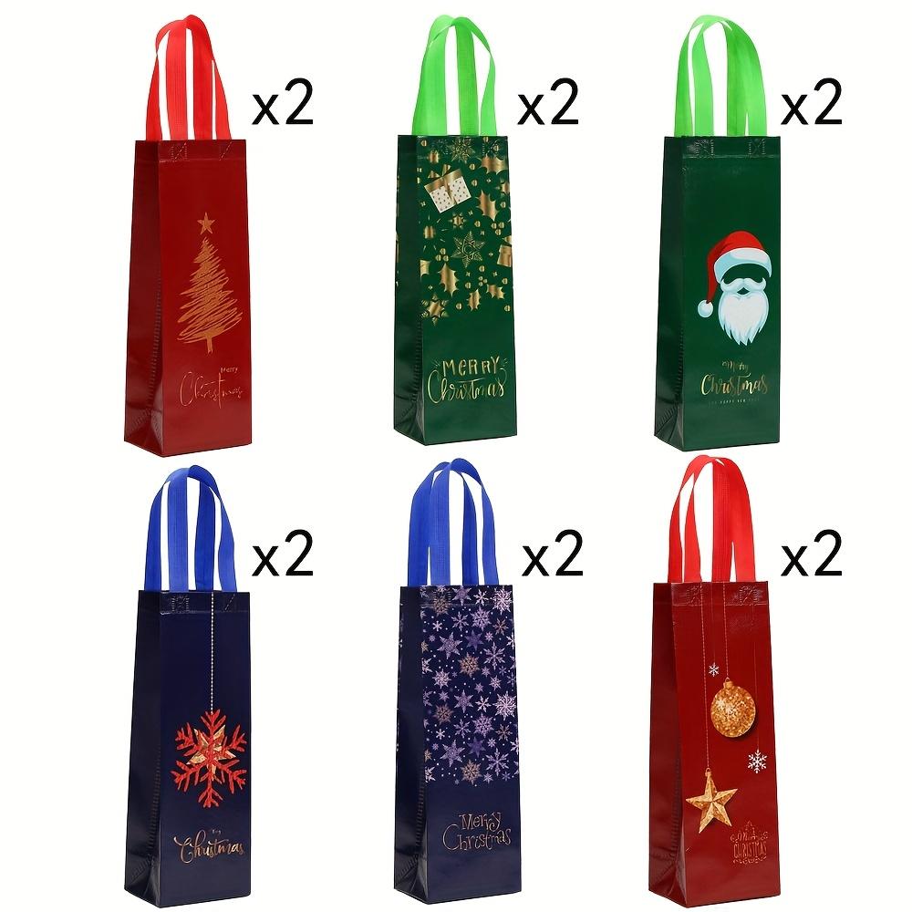 12pcs Festive Christmas Wine Bottle Gift Bags with Handles - 35.0cm X 11.99cm X 8.99cm Durable Polyester, Holiday Designs