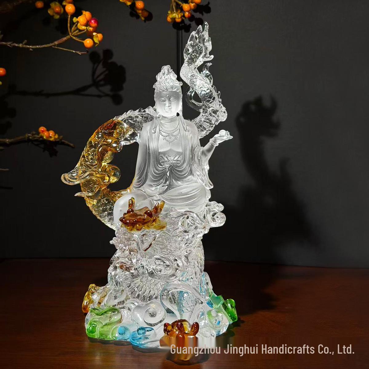 

Dragon Head Guan Yin Glazed Buddha Statue for Home Worship and Decoration 150*140*250 mm