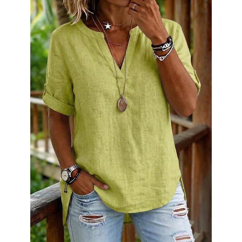 JPNTKY Women's Fashion Casual V-Neck Short Sleeve Blouses & Shirts