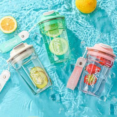 Fashion Plastic Coffee Cup Sealed Anti Fall Water Cup 500ml Handheld Rope Water Bottles Outdoor Sports