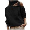 Women's  And Winter Casual Loose Solid Color Stitching Long-sleeved Stand Collar One Side Strapless Knit Sweater Top