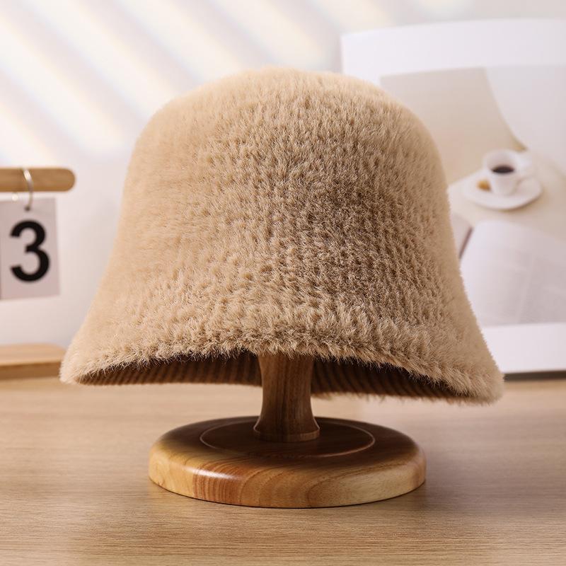 Hat Women's Winter New Plush Bucket Hat Warm Imitation Mink Fashion Versatile Bucket Hat