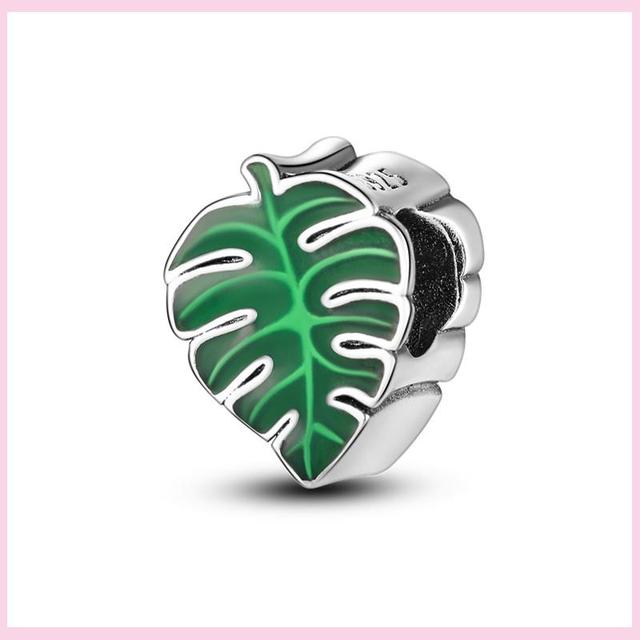 925 Silver Green Color Charms Temperament Cactus Avocado Charm Four Leaf Bead For Bracelet Jewelry Making
