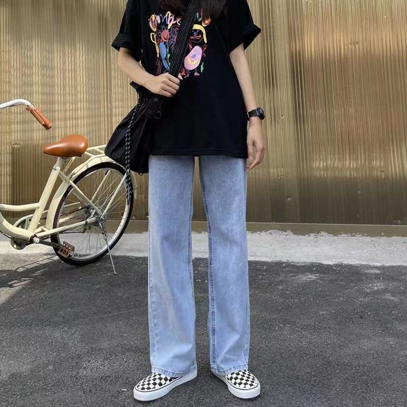 Spring and Autumn Loose, Thin and Tall, Versatile High-waisted Straight Jeans, Retro Small Man Mopping the Floor, Wide-leg Trousers for Women