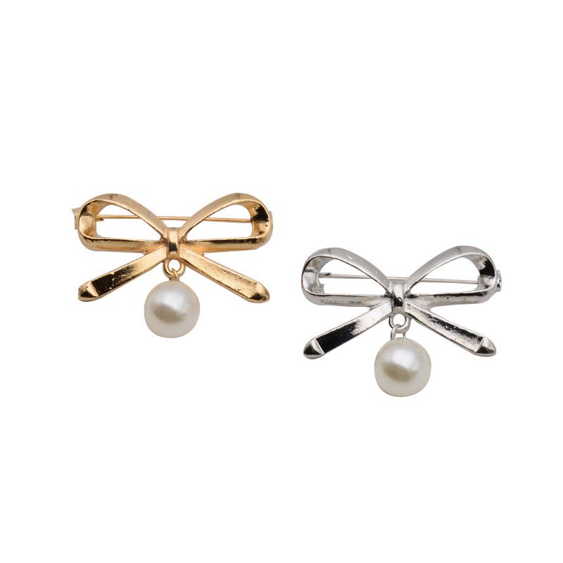 Spilla di perle coreana: Elegante Spilla da Bavero a Forma di Fiocco in Lega e Fibbia per Sciarpa Accessorio per Donna