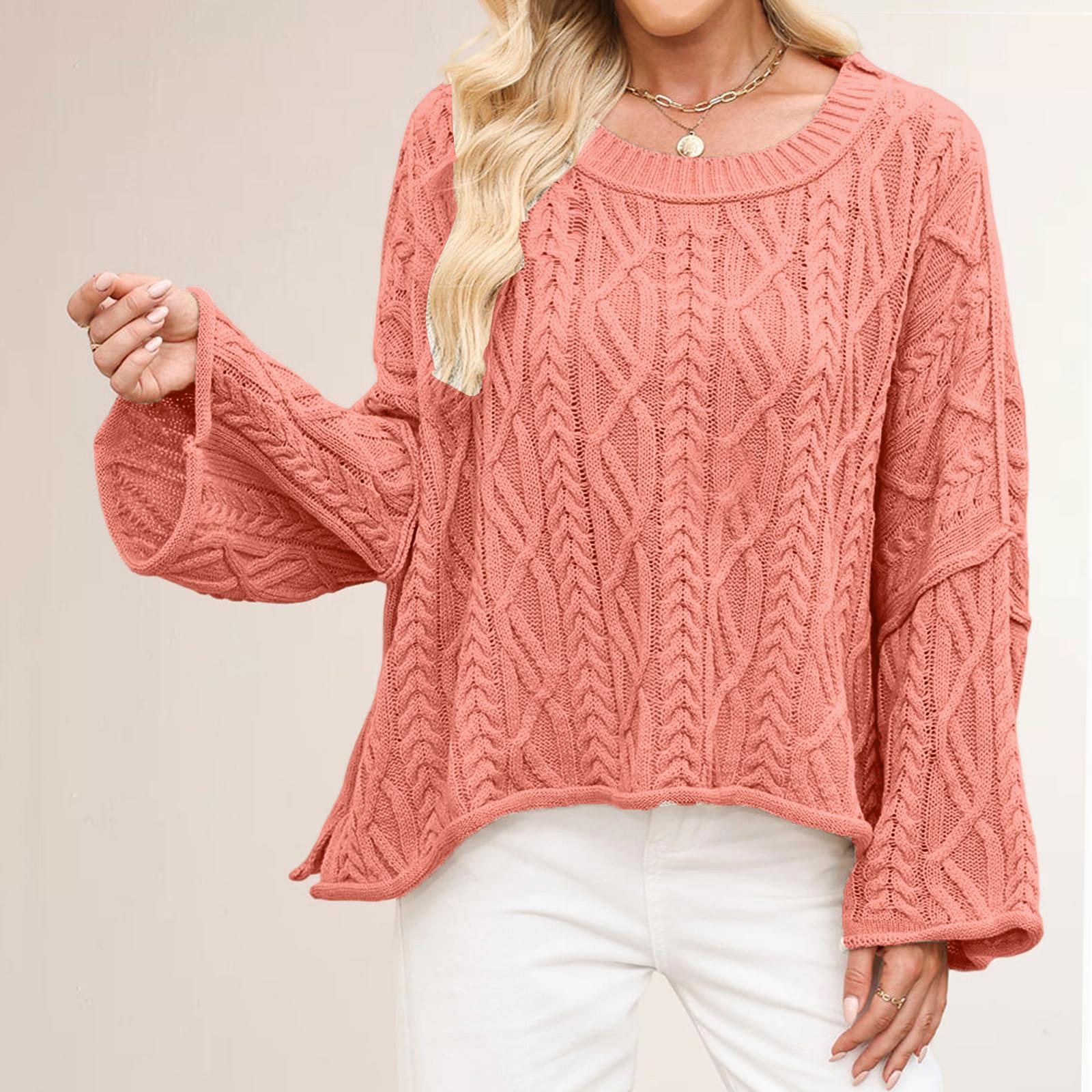 Женский короткий вязаный свитер с косами, свободный, разноцветный, с круглым вырезом, длинным рукавом XL арбуз красный