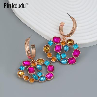 Mode Mehrfarbige Strass Doppel Runde Creolen Übertrieben 4 Farbe Geometrische Ohrring für Frauen Schmuck PD1516