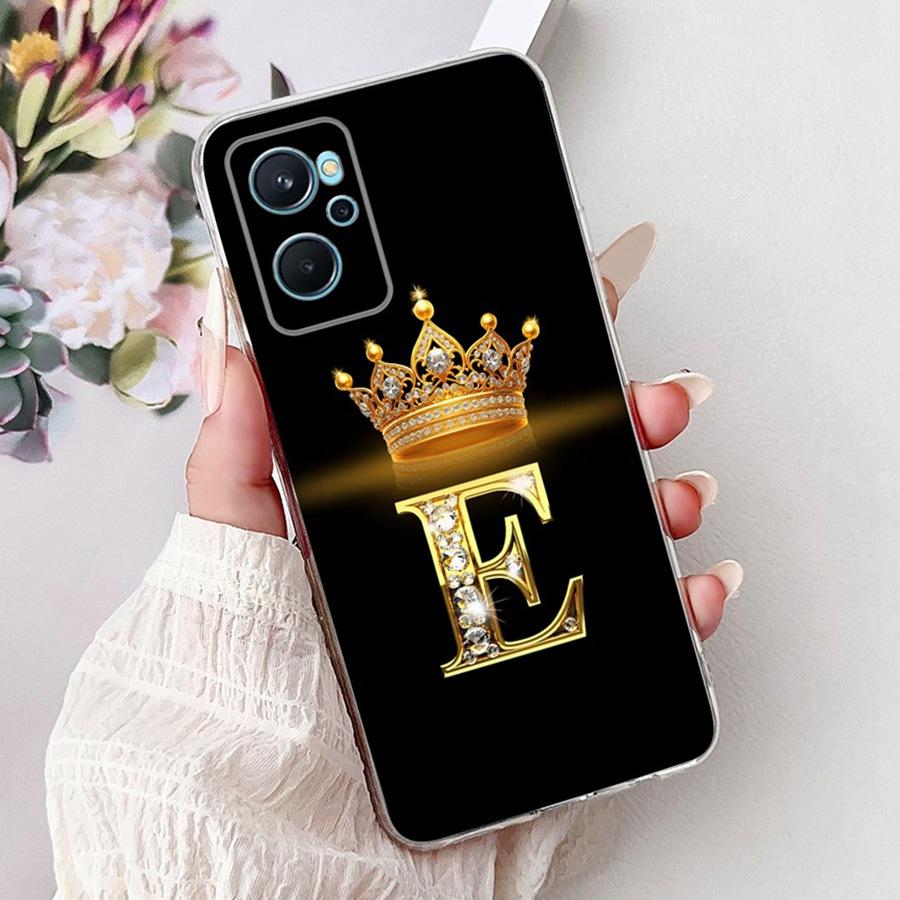 For Realme 9i 4G 5G Case Cute Crown Initial Letters Protective TPU Cover for Realme9 Pro Plus 9 Pro+ Soft Silicone Phone Fundas