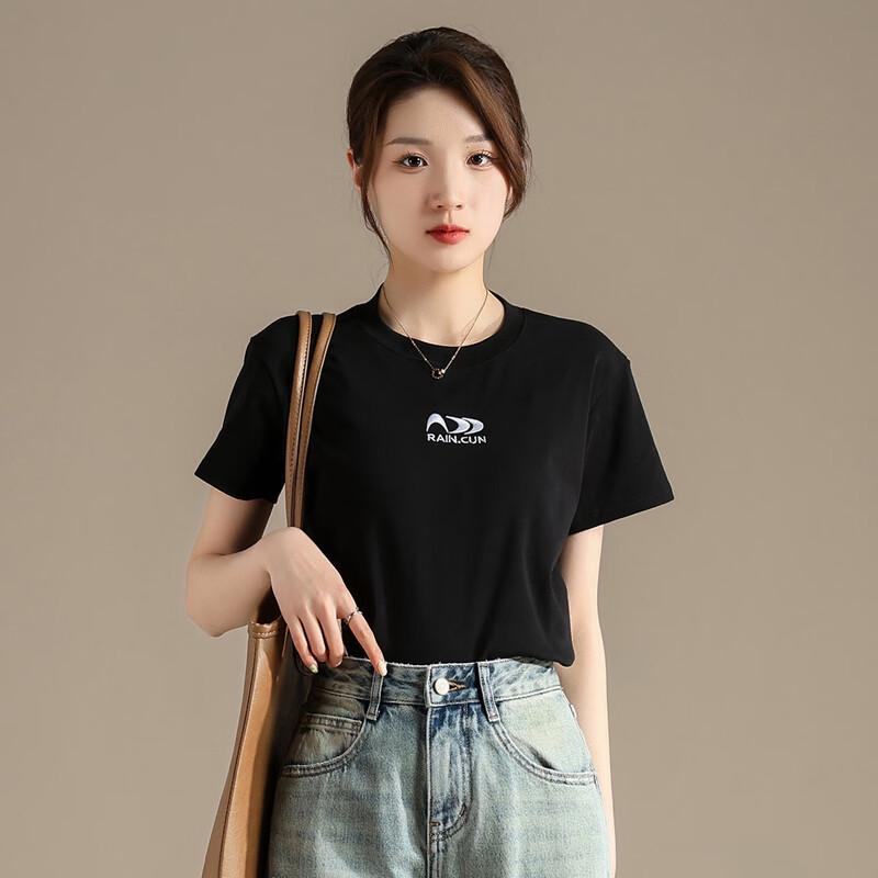 RAIN.CUN Women s Embroidered Short Sleeve T-Shirt L