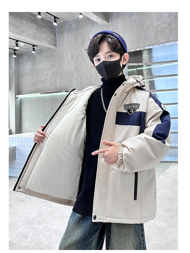 Jungen 2025 Winter Fleecegefütterte Baumwolljacke - Verdickter Parka für mittlere und große Kinder, trendige Workwear-Jacke