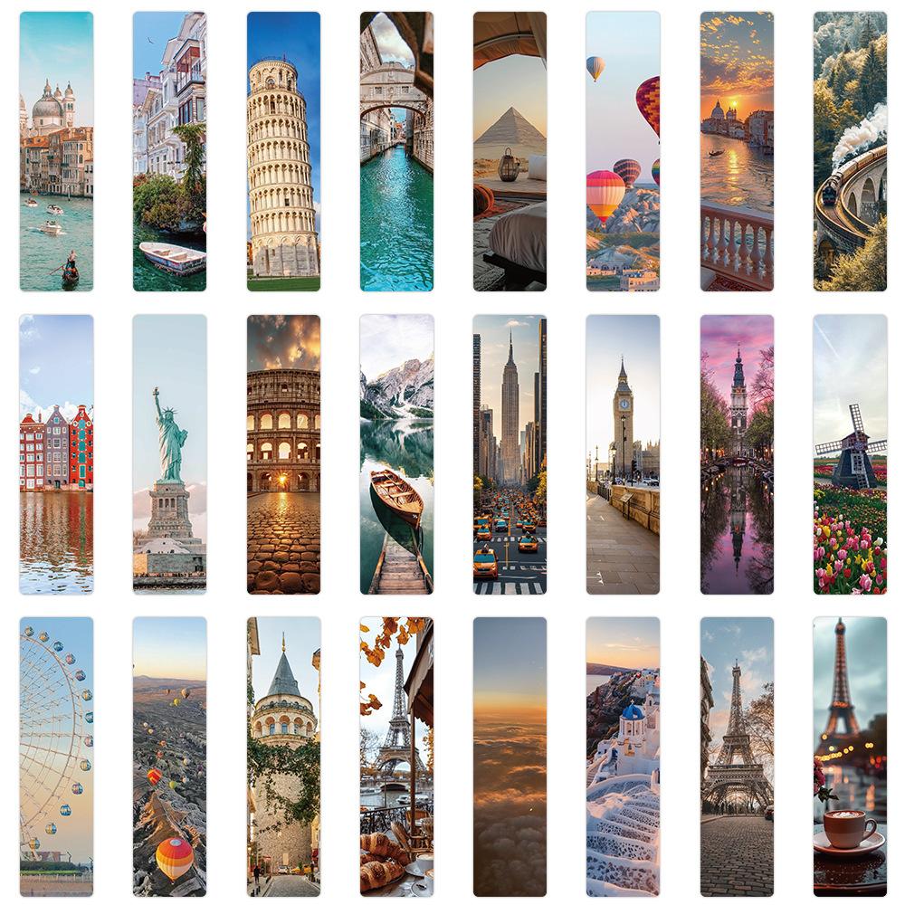 

24pcs World Scenery Paper Strips - Long Decorative Cards for Journal, Travel Memory & Bookmark