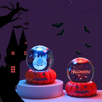 Halloween Crystal Ball Night Light for Kids 3D Pumpkin Crystal Ball LED Night Light with Resin Base Halloween Pumpkin Globes Lamp for Indoor
