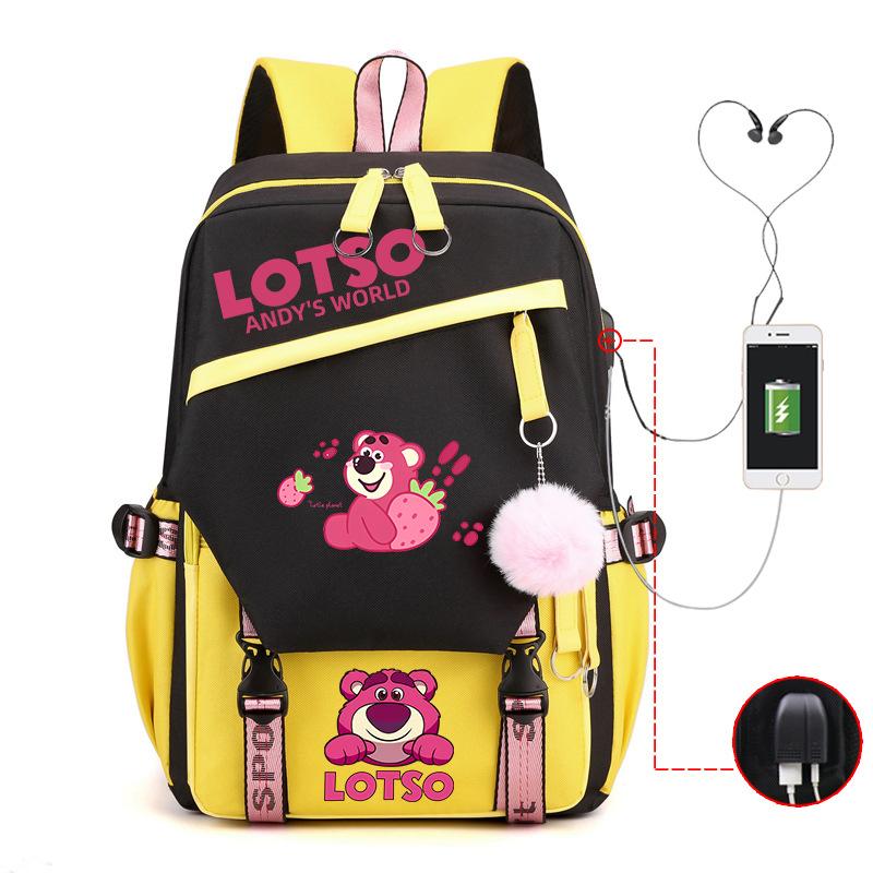 Strawberry Bear Lightweight Ridge Protection Student School Bag Usb Trend Reduction Backpack Campus Leisure