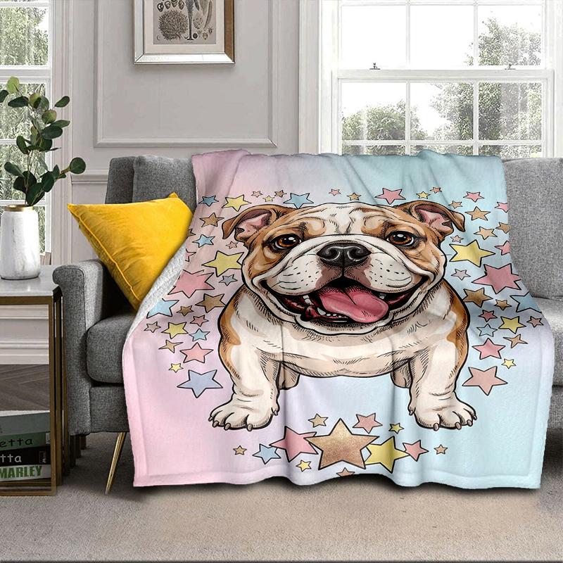 Cartoon Bulldog Stars Blanket Flannel Blanket Throw Blanket Sofa Cover Blanket Soft Premium Blanket Picnic Blanket Tv Blanket Gifts