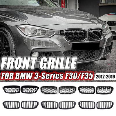 For BMW 3 Series F30 F31 F35 2012-19 320i 325i 328i Shiny Double Line Style Front Bumper Grille Silver Diamond Style Grill