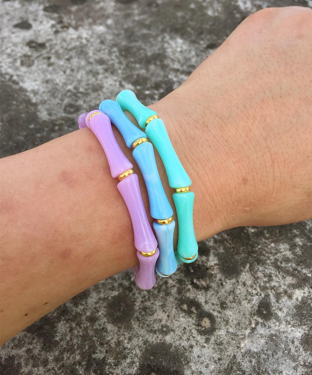 3pcs Leopard Acrylic Bamboo Women s Hand Bracelets Retro Stack Thin Tube Beaded Elastic Bracelet Bangle Couple Jewelry Gift