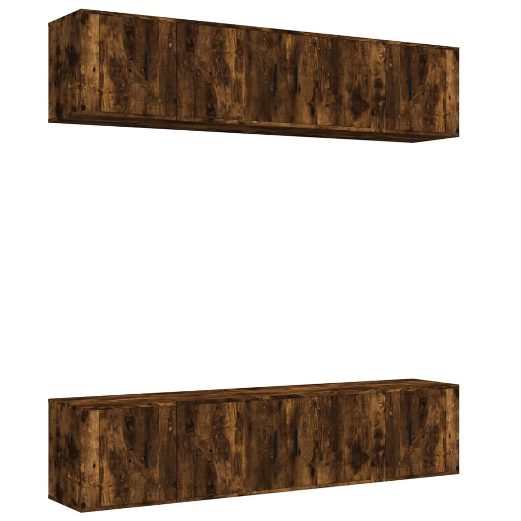 6 piece TV cabinet set smoked oak effect engineered wood