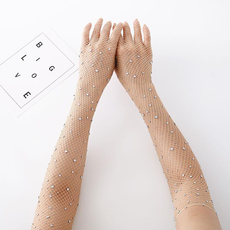 Women'S Fashionable Hot Diamond Sparkling Mesh Fishing Net Elastic Gloves