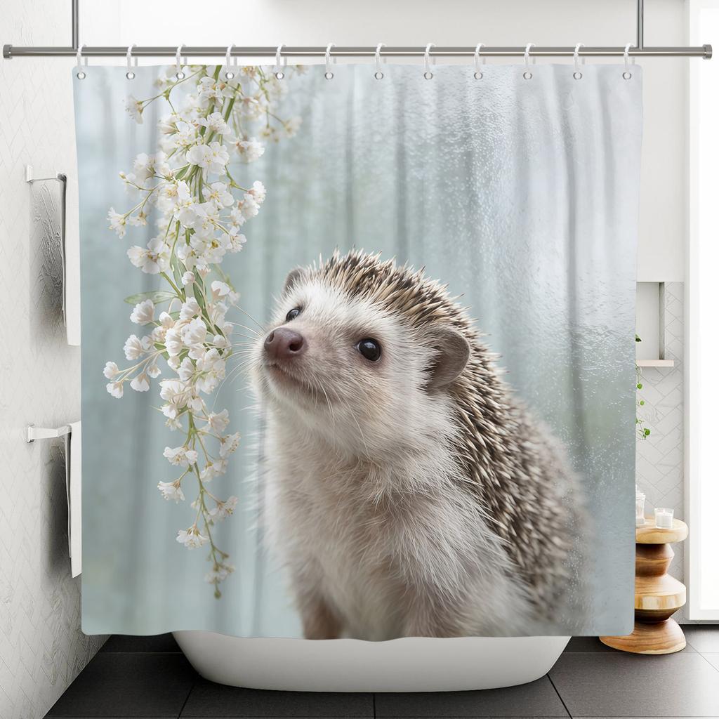 Jungle Animals Theme Bathroom Shower Curtain Deer Elephant Raccoon Decoration Waterproof Bathroom Polyester Curtain With Hooks