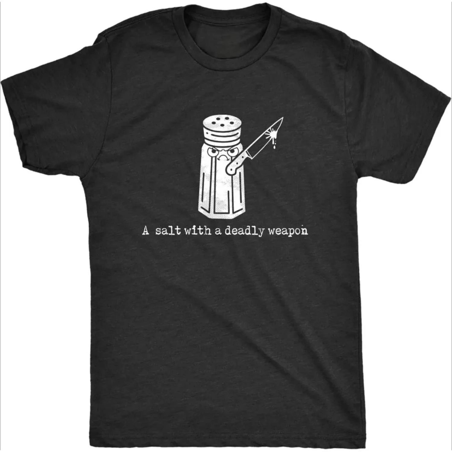 

Funny Salt Tank and Knife Graphic Printed T-shirt Cute Men Women Universal Casual Summer Round Neck Short Sleeve Unisex Tee Tops S чёрный