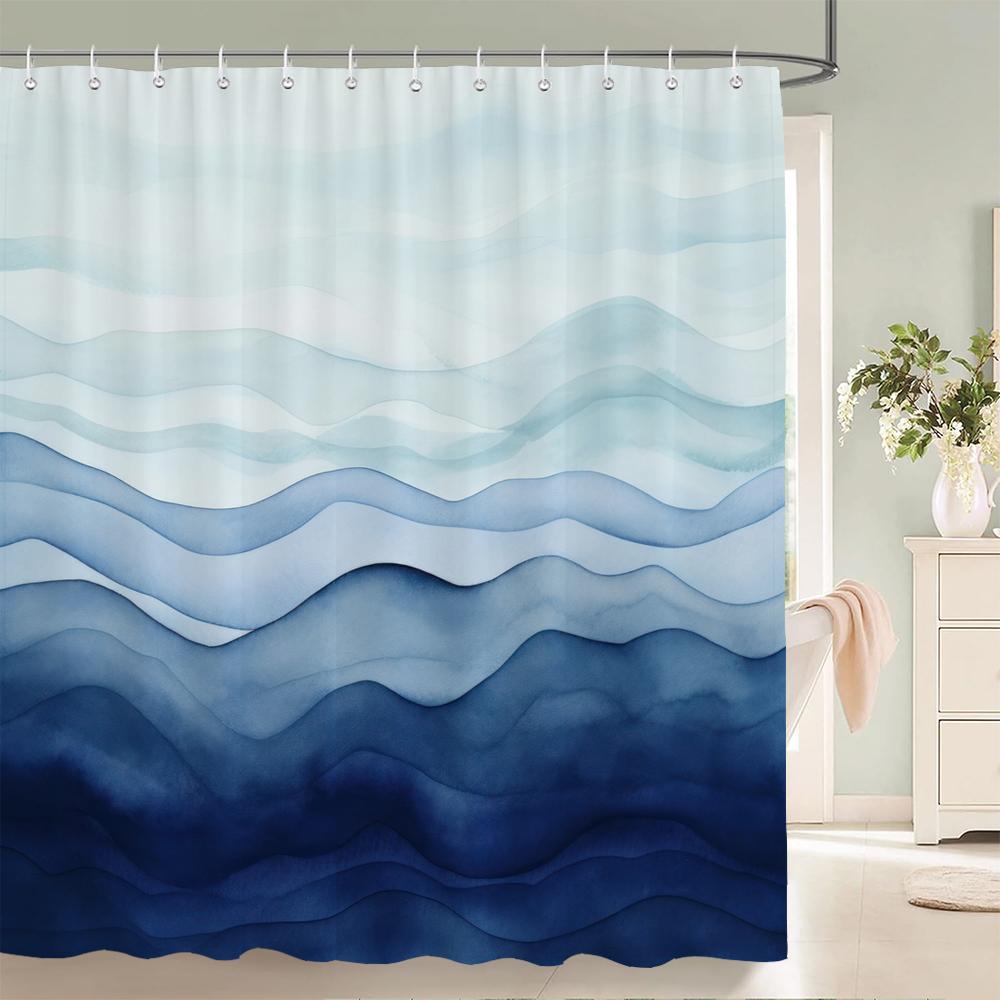 1 Pc Blue Art Abstract Pattern Shower Curtain Home Bathroom Decoration Printing Polyester Fabric Bath Curtains With Hooks