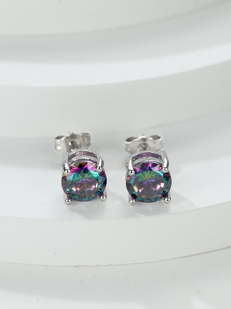 Białe Okrągłe Kolczyki Sztyfty z Diamentami z Czterema Ząbkami dla Kobiet - 8MM Cyrkonia, Modna i Wszechstronna Biżuteria.