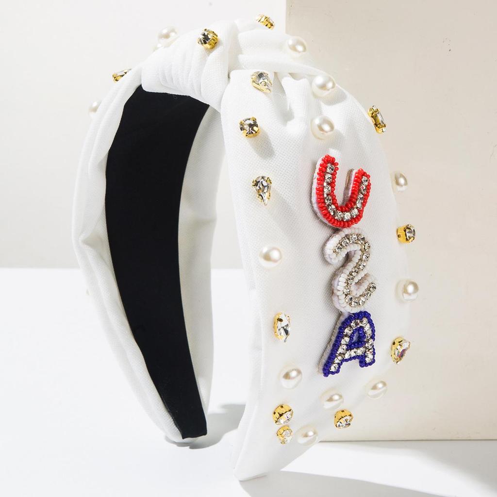 Flag Letter Headband Hand Sewn Rice Beads USA Letter Pentagram Accessories Hair Accessories