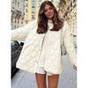 2026 Autumn Winter Women's Mid-Length Quilted Jacket, Minimalist Solid Color Round Neck Lightweight Padded Coat, Loose Fit Casual Outerwear