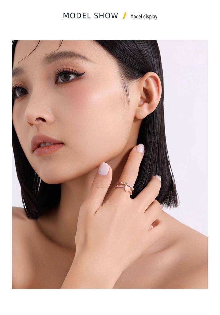 Korean Double Layer Heart Zirconia Open Ring – Stylish Luxury Index Finger Accessory