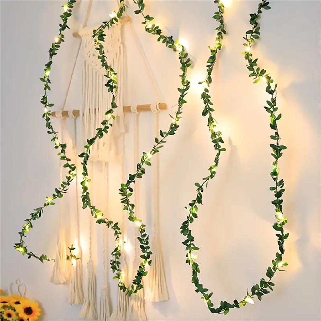 2/5M Green Leaf Wreath Light String Artificial Flower With Fairy Lights Used For Party Wedding Holiday Courtyard Decoration