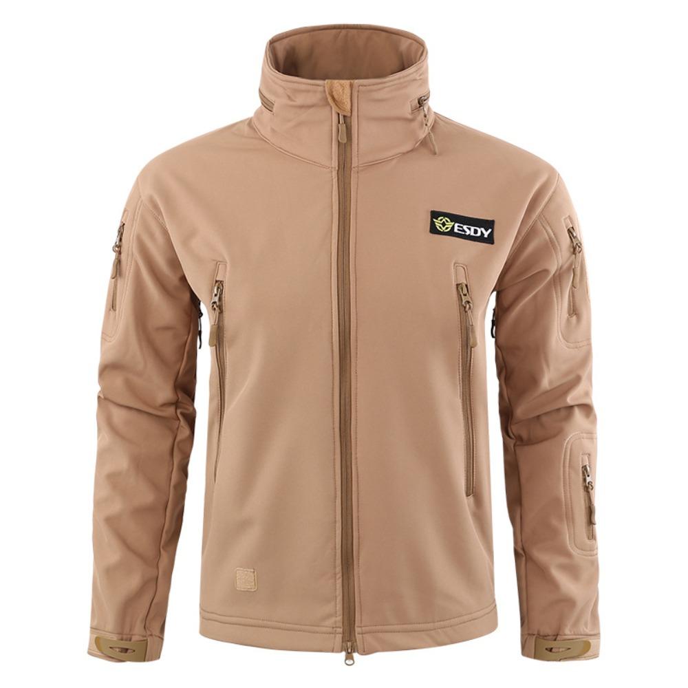 No. 2 Camouflage Solid Color Jacket, Soft Shell Fleece Breathable and Wear-resistant Hooded Jacket