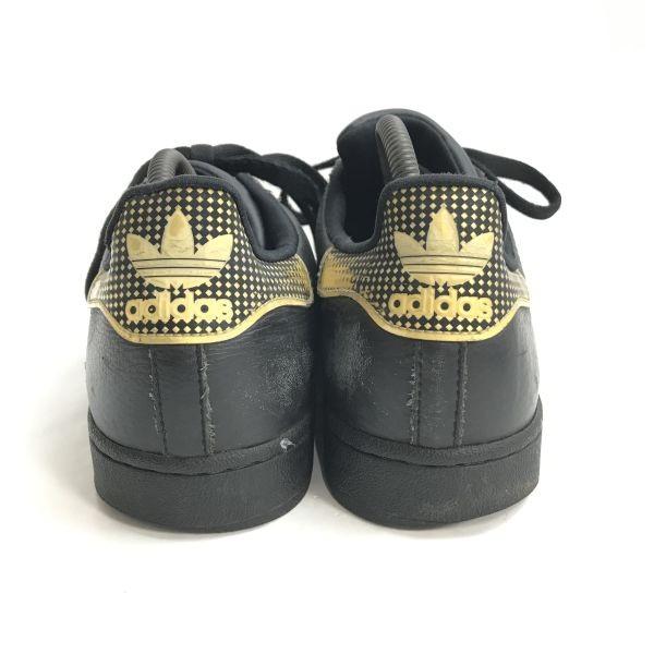 adidas originals SUPERSTAR SNAKE BLACK leather sneakers 28 black gold tongue trefoil(USED)
