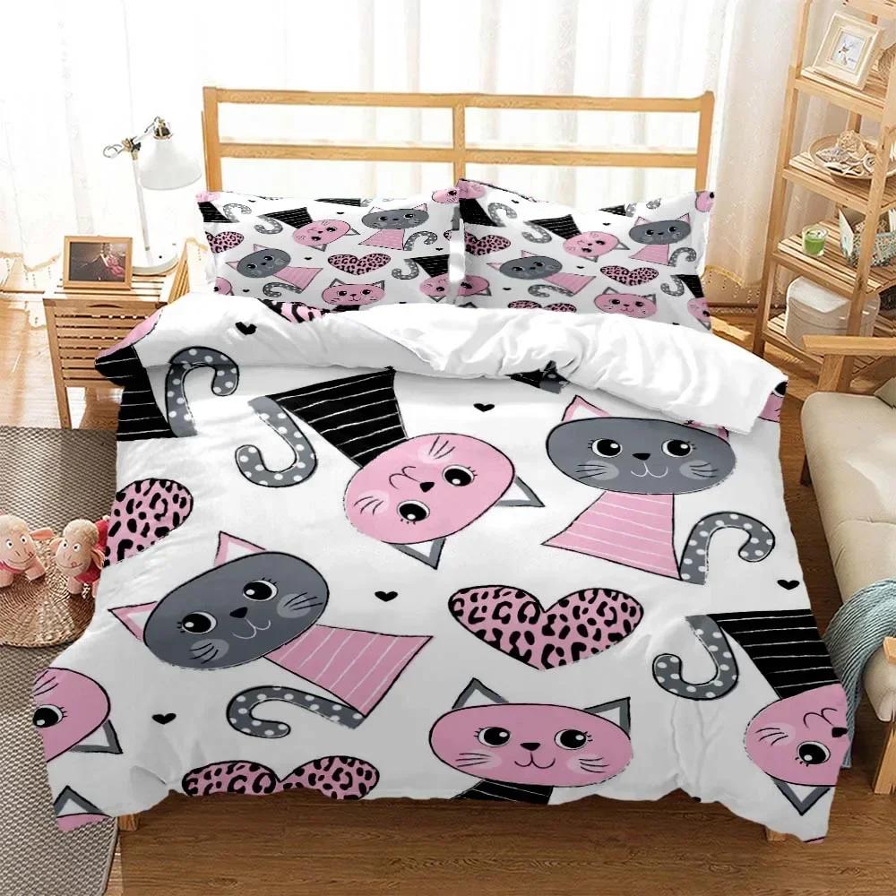 Cute Cat Comfortable Duvet Quilt Cover Pillowcase Bedding Set Children Bedroom Decoration Home Textile
