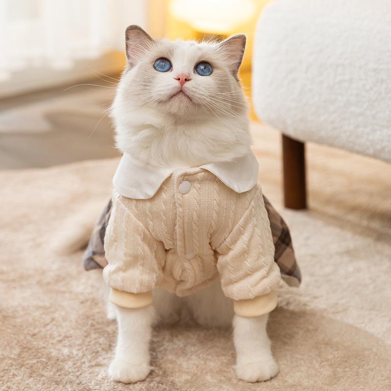 Cat clothes winter thickened warm college style JK uniform couple clothes cotton coat dog dress pet cat skirt