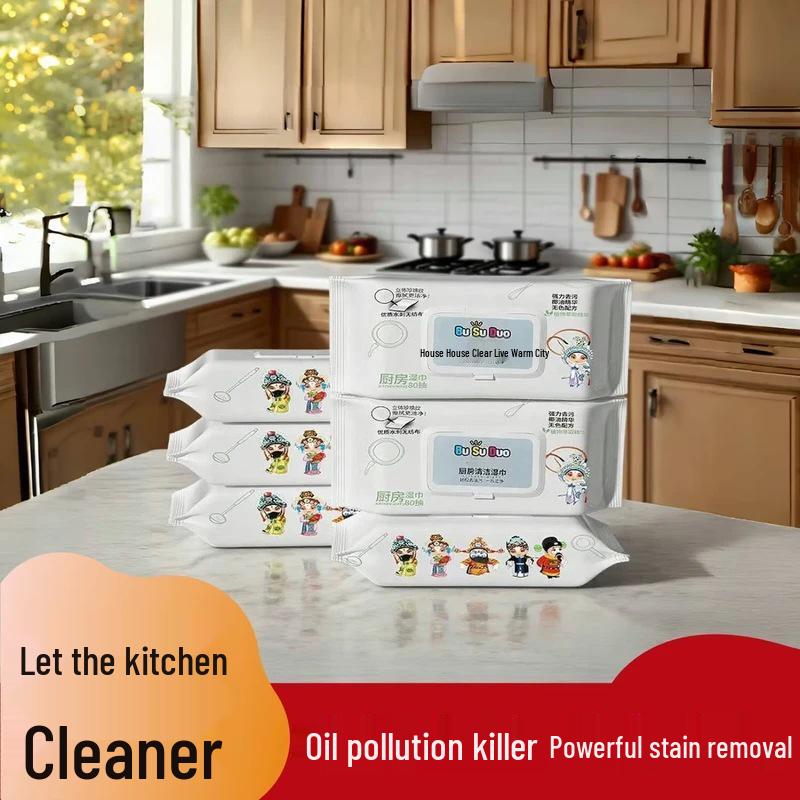 Large Thickened Kitchen Wipes: Strong Oil & Stain Removal, Disposable Wet Wipes for Range Hoods & Stoves