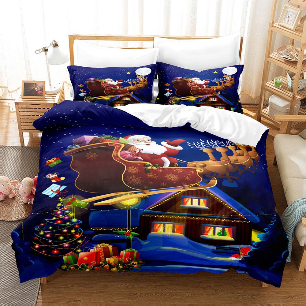 3D Digital Printing Three-Piece Set, Santa Claus 3D Printing Bedding Set