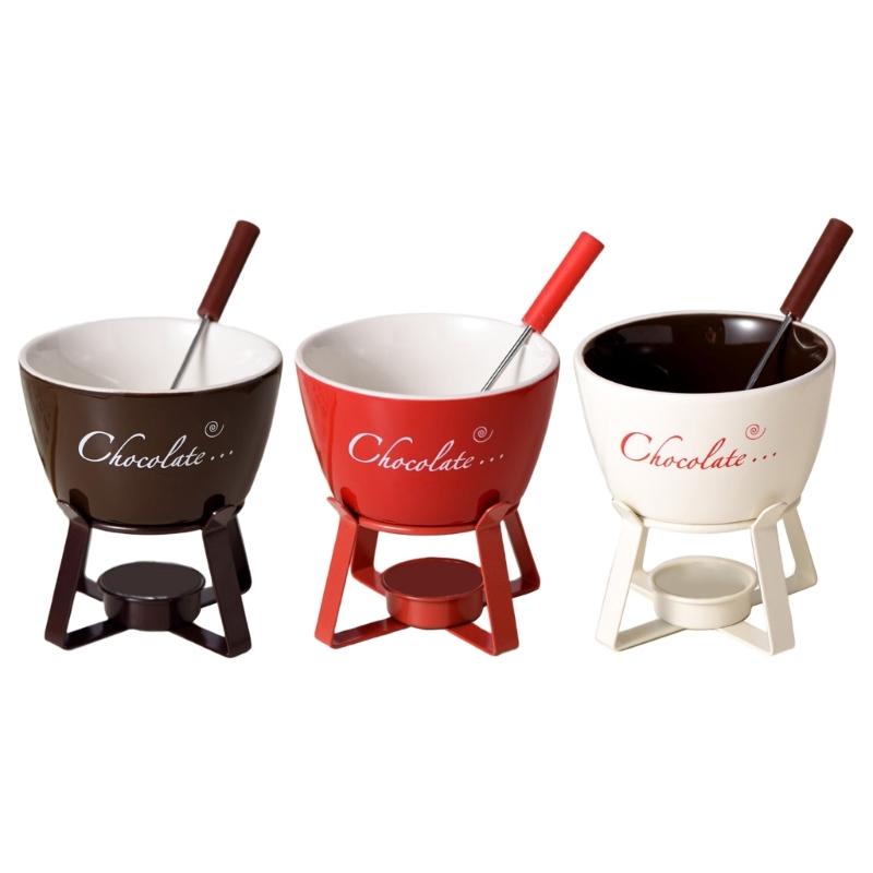 Fondue Pots Set Tealight Porcelain Melting Pots for Cheese Chocolate Butter Caramel Ceramic Butter Warmers Set with Fork