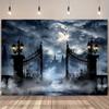 Halloween Background Gothic Castle Full Moon Night Party Photography Background - Suitable for Halloween