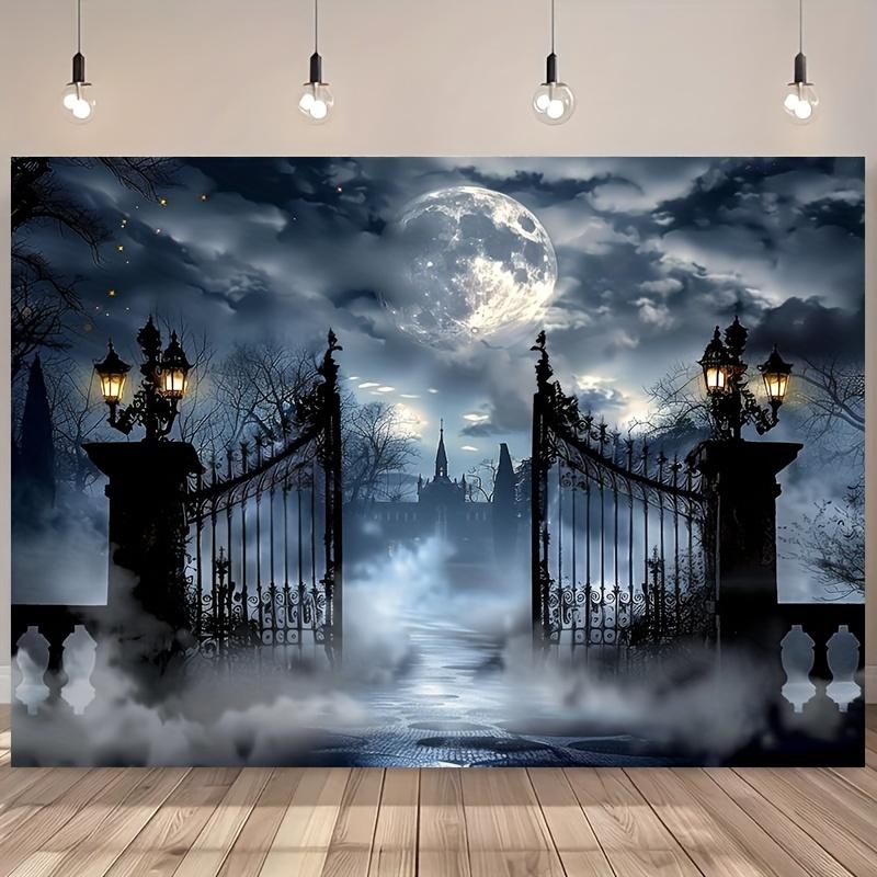 Halloween Background Gothic Castle Full Moon Night Party Photography Background - Suitable for Halloween 150X100