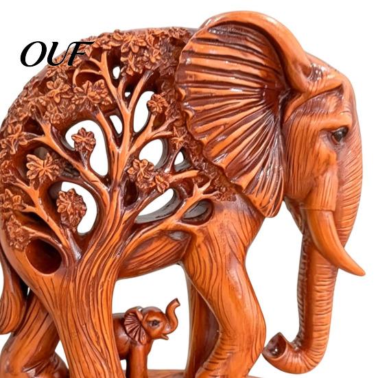 Decorative Statues for Shelves Hollow Carved Mother and Baby Elephant Statue, Resin Figurine, Good Symbolic Animal Luck Sculpture Home Shelf Tabletop