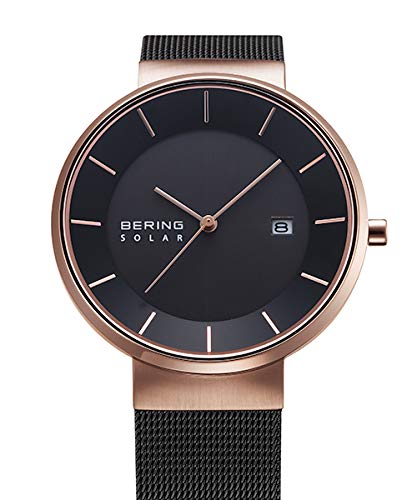 BERING Solar Black x Rose Gold Stainless Steel Mesh Strap Sapphire Glass Genuine Imported Product 3 Year Warranty Scratch Resistant Break Resistant