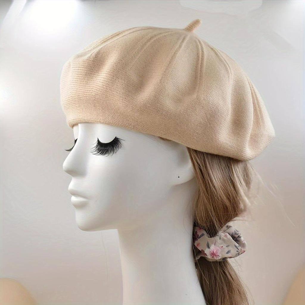 French Women's Wool Knit Striped Beret: Warm, Elastic, Brimless Winter Hat