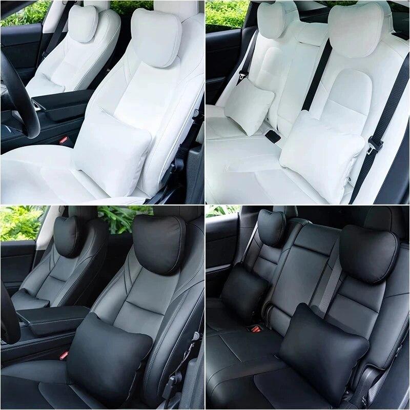 For Tesla Model 3 Y Flocking/Leather Car Seat Neck Pillow Soft Memory Neck Pillow High-Quality Headrest Lumbar