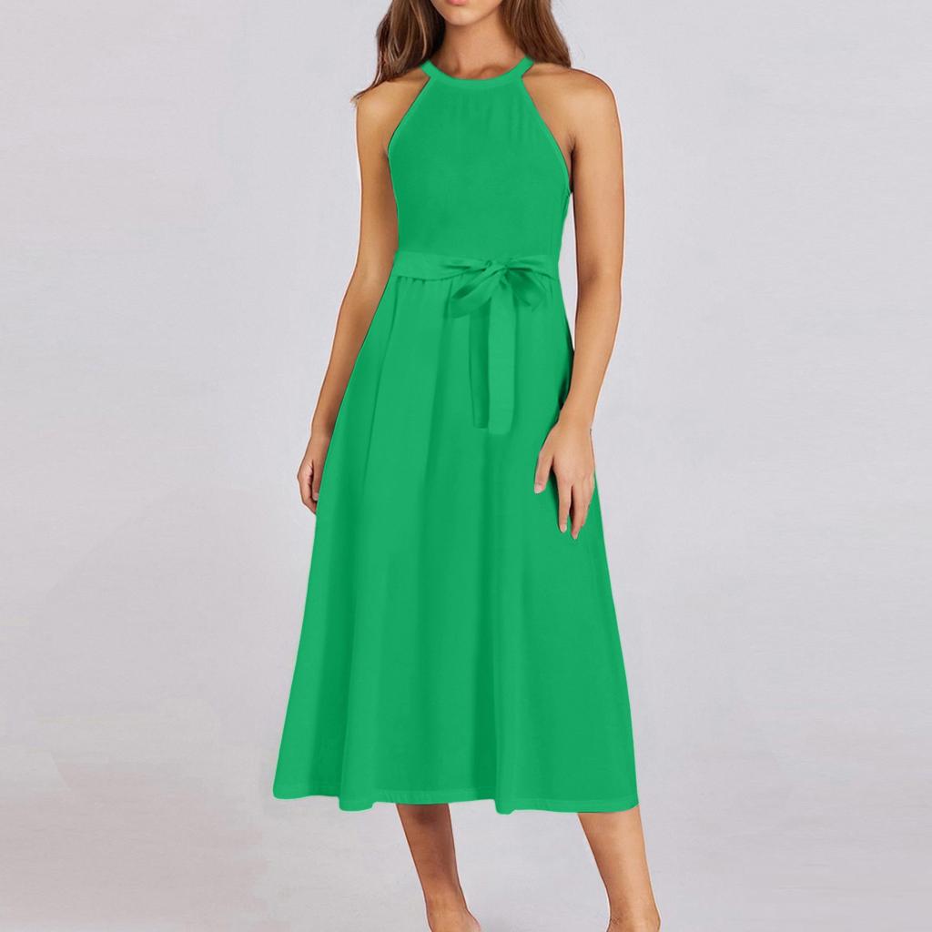 Women's Casual  Round Neck Midi Dress Basic Classic Outdoor Everyday Sleeveless Loose Boho Tie Dress  Summer Beach Sundress