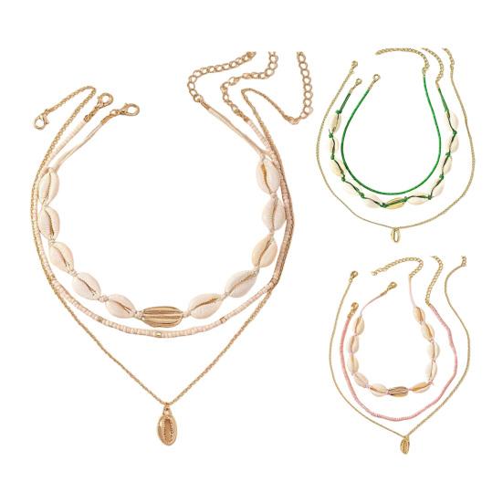 Set da 3 Pezzi Collana di Conchiglie con Perline Stile Boho Leggera a Strati Gioiello Accessorio Oceano Regalo