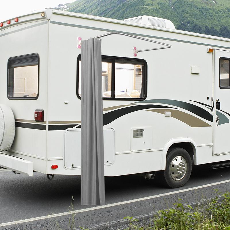 Caravan Outdoor Camping Shower Cabin Kits No Drilling Suction Cups & Rod & Shower Curtain For Motorhomes Outer Accessories