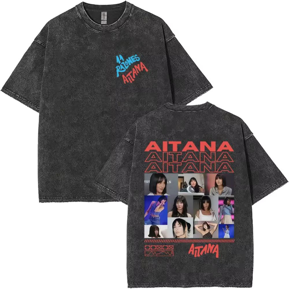 I Love Aitana CUARTO AZUL Washed Vintage Tshirt Men Women Fashion Pop Music TShirts Unisex Casual Oversized Short Sleeve Tshirt