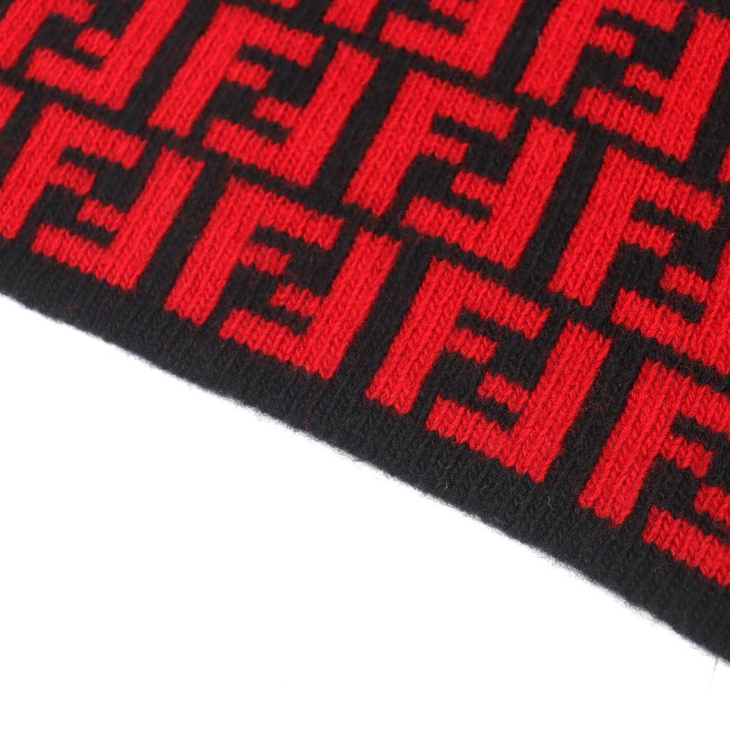 Pristine FENDI Scarf FF Logo Zucca Pattern Red wool Women FXS346 Used