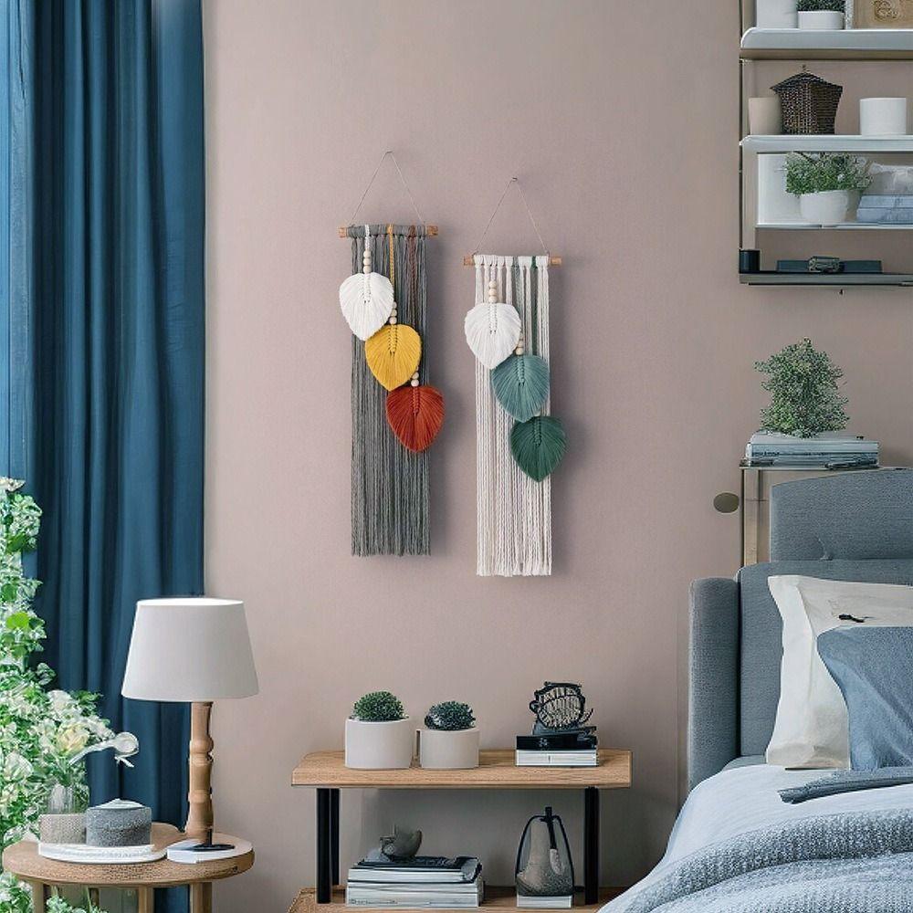 Unique Bohemian Decorative Tapestry Nordic Wall Hanging Pendant Modern Woven Leaf Tassels  Bedroom