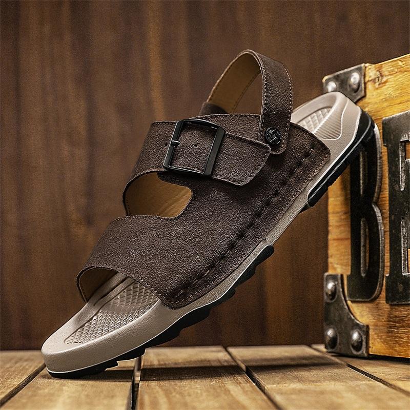Fashion Men Outdoor Casual Sport Slippers Leather Non-slip Breathable Roman Shoes Beach Flip-Flop Garden Walking Shoes Summer Sandals